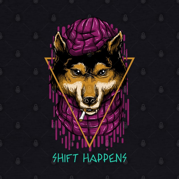 Shift Happens Smoking Wolf Design by Figmenter